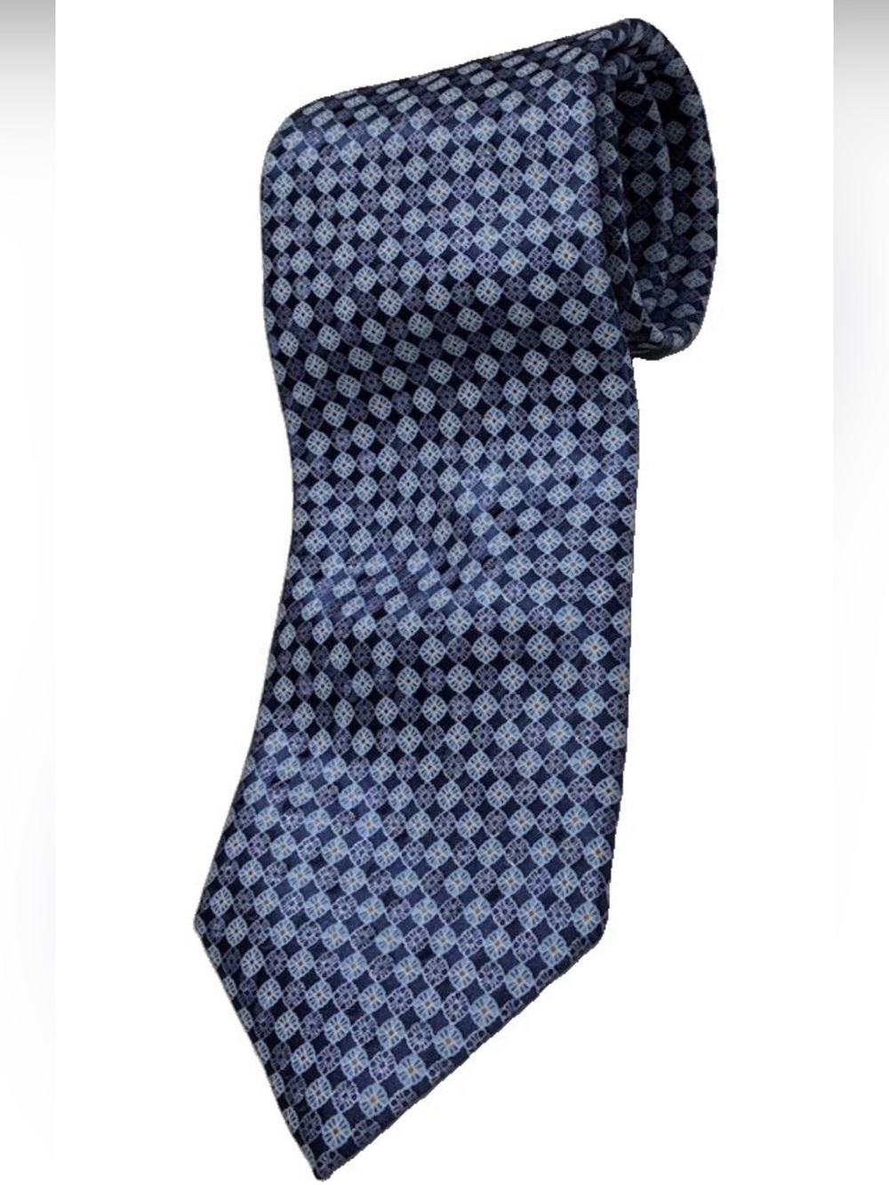 Ermenegildo Zegna Premium Silk Tie Blue Geometric Print NWT Boxed 59" Italy